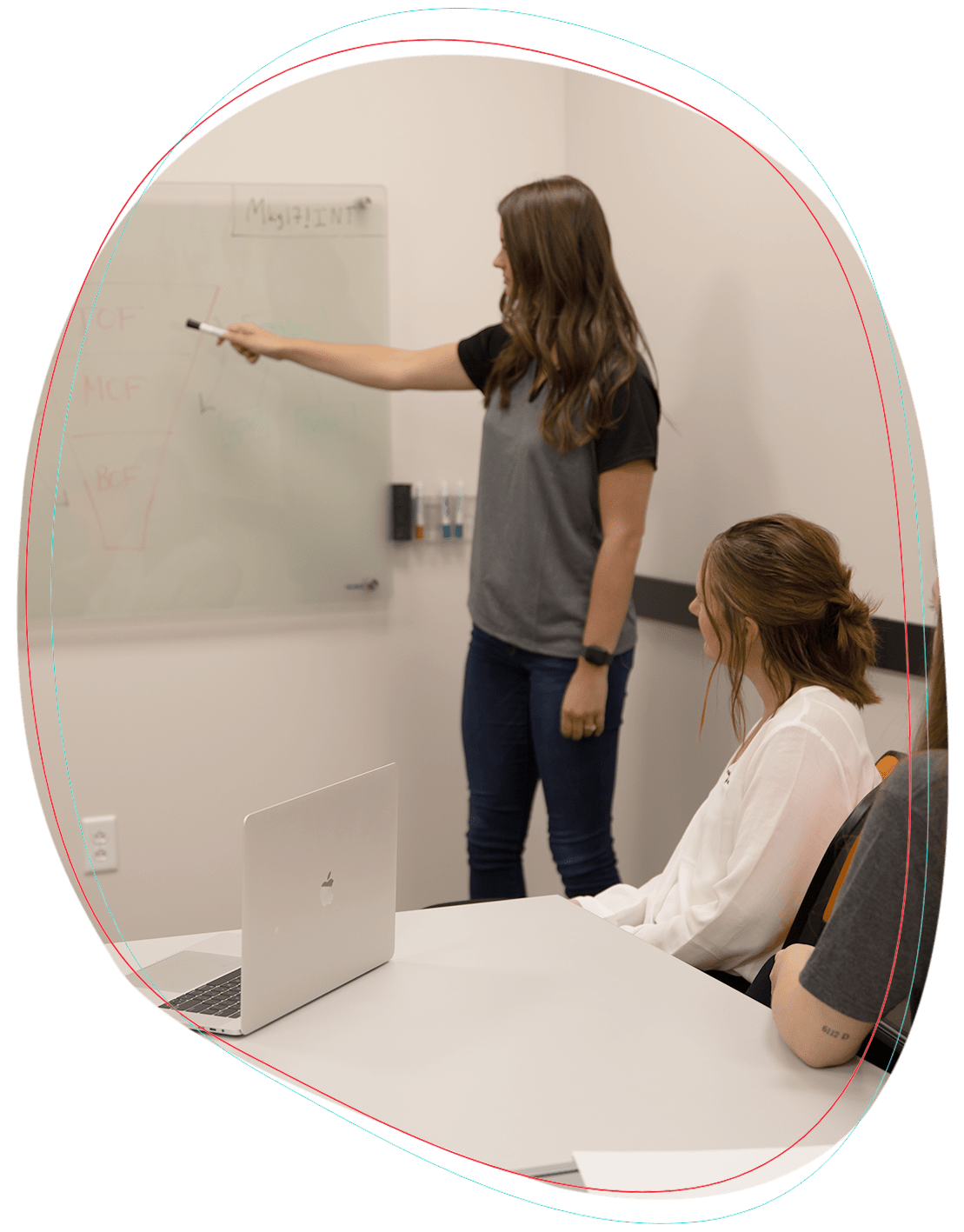 Pointing to a white board