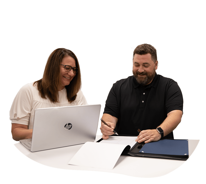 Two people working on a marketing project together