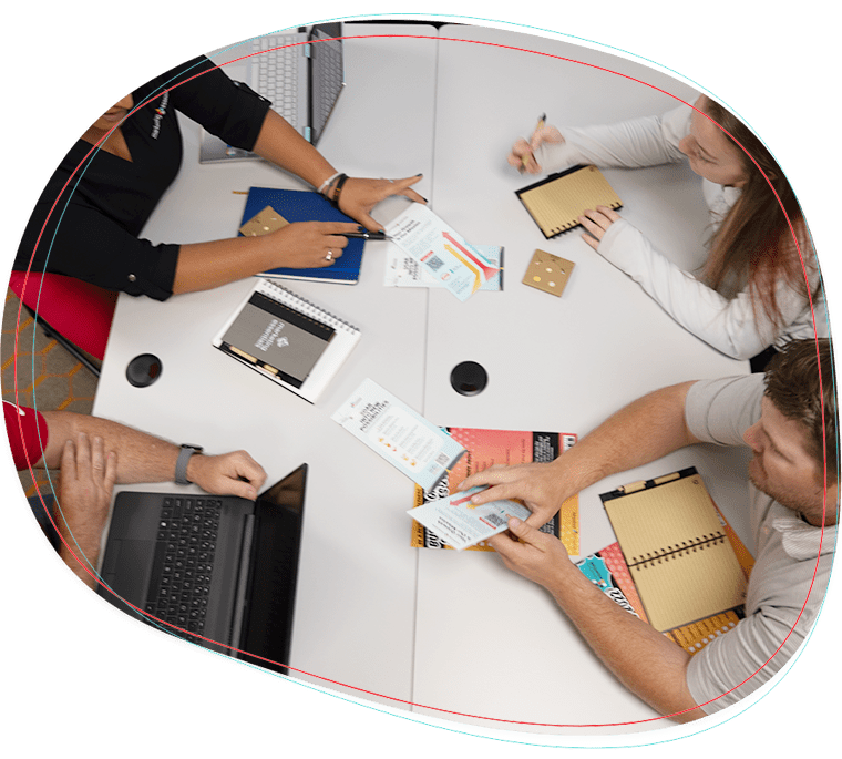 people working around a table