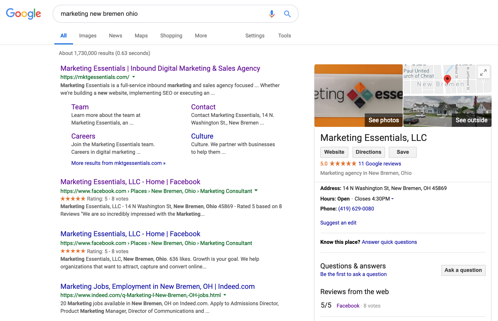 google search for marketing essentials