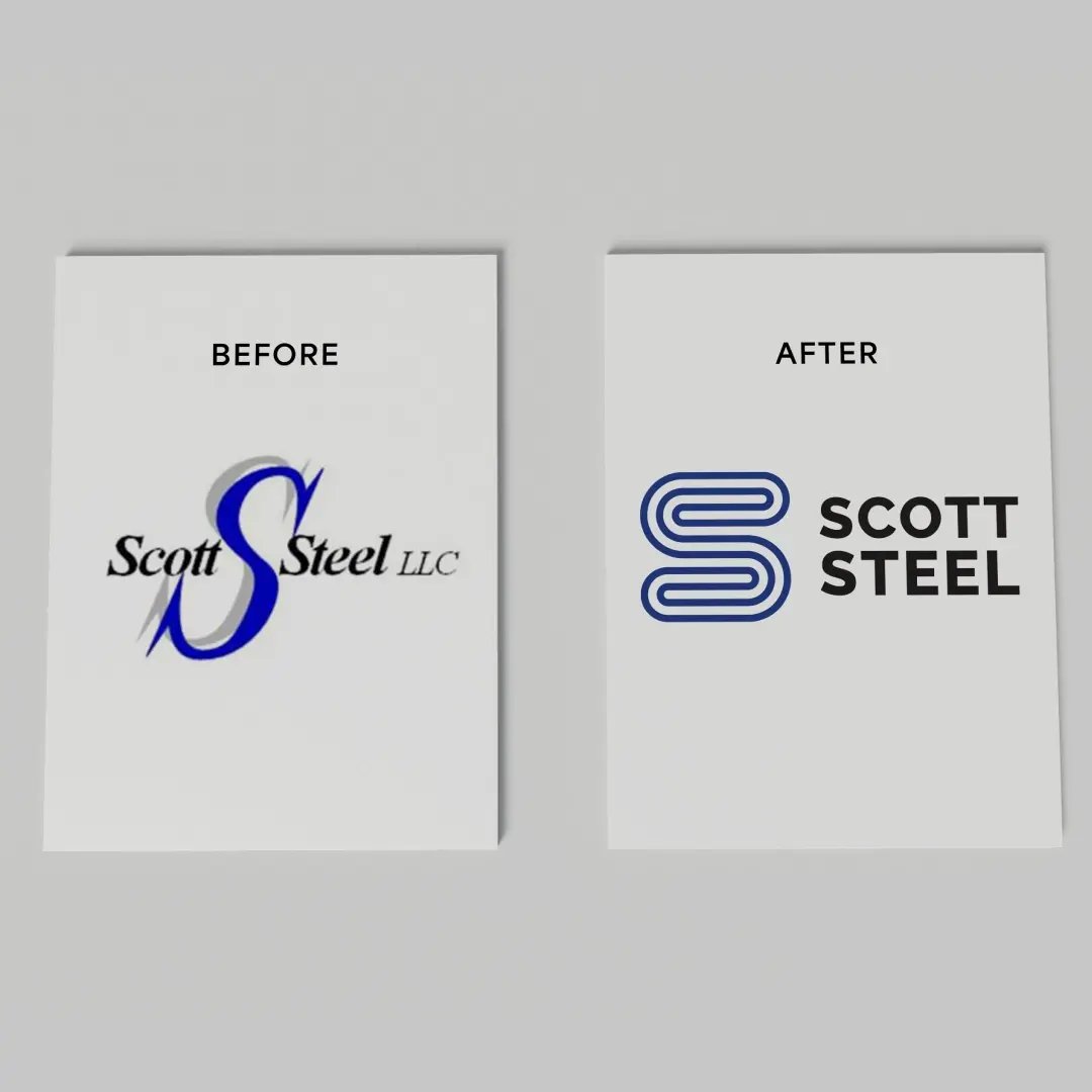 Scott Steel logos before and after