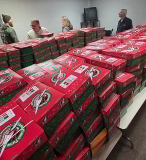Shoeboxes at a dropoff location in Van Wert