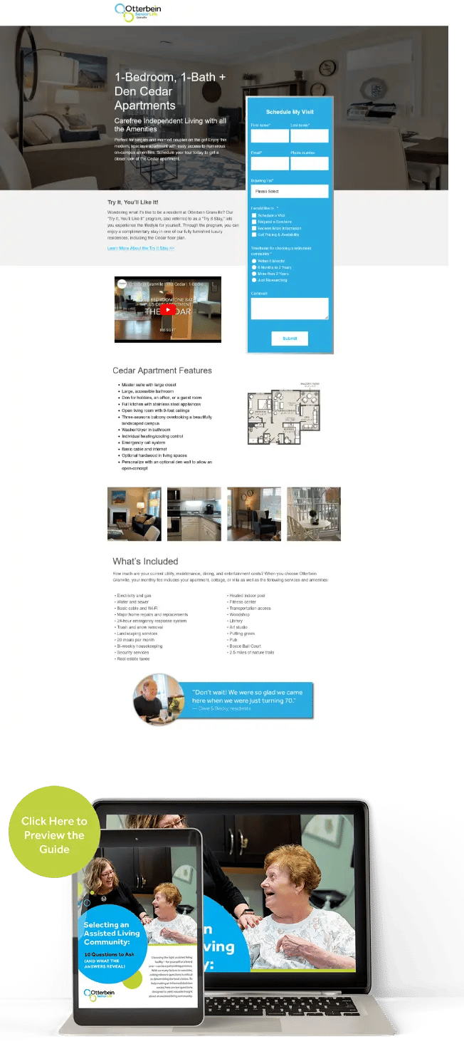 Cedar Apartments website page