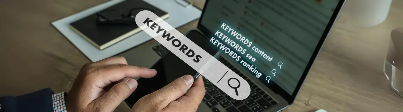 Man searching with SEO keywords